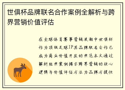 世俱杯品牌联名合作案例全解析与跨界营销价值评估